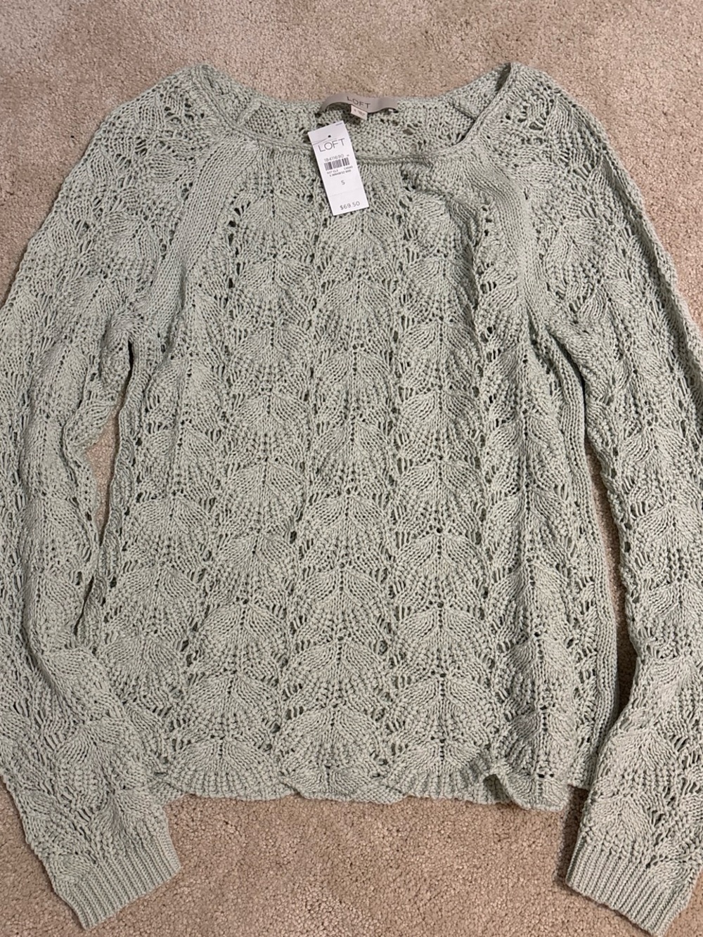 LOFT Sage Open-Knit Scoop Neck Sweater